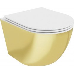 Mexen Lena  Perem nélküli fali wc lassú záródásu tetövel  slim, duroplast,  fehér/arany - 30224006 Wc Wc 406594 Mexen