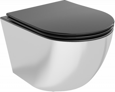 Mexen Lena  Perem nélküli fali wc lassú záródásu tetövel  slim, duroplast,  fekete mat /ezüst- 30224074 Wc