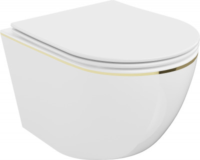 Mexen Lena  Perem nélküli fali wc lassú záródásu tetövel  slim, duroplast,  fehér/arany - 30224005 Wc