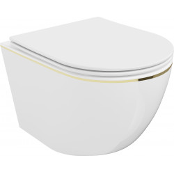Mexen Lena  Perem nélküli fali wc lassú záródásu tetövel  slim, duroplast,  fehér/arany - 30224005 Wc Wc 406594 Mexen