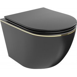 Mexen Lena  Perem nélküli fali wc lassú záródásu tetövel  slim, duroplast,  fekete mat/arany  - 30224075 Wc Wc 406594 Mexen