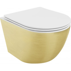 Mexen Lena  Perem nélküli fali wc lassú záródásu tetövel  slim, duroplast,  fehér/arany model  - 30224007 Wc Wc 406594 Mexen