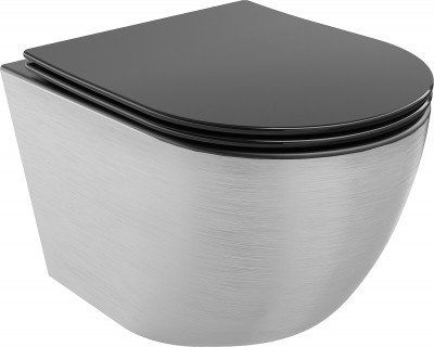 Mexen Lena  Perem nélküli fali wc lassú záródásu tetövel  slim, duroplast,  fekete mat /ezüst model- 30224073 Wc