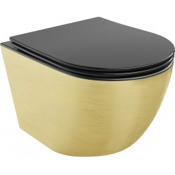 Mexen Lena  Perem nélküli fali wc lassú záródásu tetövel  slim, duroplast,  fekete mat/arany model- 30224077 Wc Wc 406594 Mexen