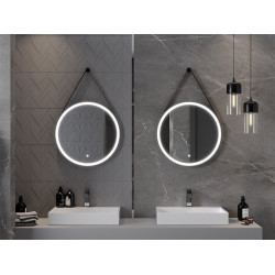 Mexen Reni  Led fürdöszobai tükör, kerek 70 cm, LED 6000K, + páramentesítö, fekete  keret  - 9812-070-070-611-70 Led Tükör