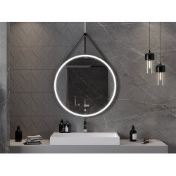 Mexen Reni  Led fürdöszobai tükör, kerek 90 cm, LED 6000K, + páramentesítö, fekete  keret  - 9812-090-090-611-70 Led Tükör