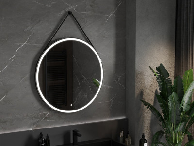 Mexen Reni  Led fürdöszobai tükör, kerek 100 cm, LED 6000K, + páramentesítö, fekete  keret  - 9812-100-100-611-70 Led Tükör