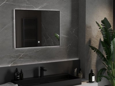 Mexen Erma  Led fürdöszobai tükör  80 x 60 cm, LED 6000K, + páramentesítö, fekete  keret  - 9814-080-060-611-70 Led Tükör