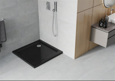 Mexen  Slim Akril masszív zuhanytálca    90 x 90 cm, fekete+szifon króm - 40709090 Akril zuhanytálca