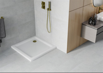 Mexen  Slim Akril masszív zuhanytálca    80 x 80 cm, fehér+szifon arany - 40108080G Akril zuhanytálca