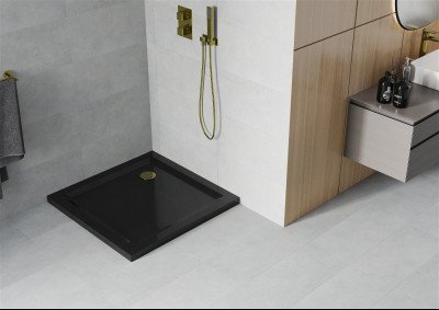 Mexen  Slim Akril masszív zuhanytálca    80 x 80 cm, fekete+szifon arany - 40708080G Akril zuhanytálca
