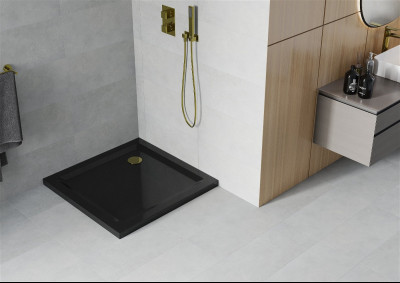 Mexen  Slim Akril masszív zuhanytálca    90 x 90 cm, fekete+szifon arany - 40709090G Akril zuhanytálca