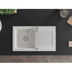 Mexen Pablo  konyhai mosogató gránit 1 medence+csepegtetö+ pop up szifon   75,2 x 43,6 cm, fehér  - 6510751010-20 1 medencés
