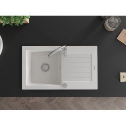 Mexen Pablo  konyhai mosogató gránit 1 medence+csepegtetö+ pop up szifon   75,2 x 43,6 cm, fehér  - 6510751010-20 1 medencés