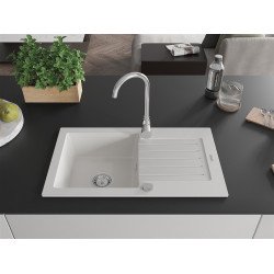 Mexen Pablo  konyhai mosogató gránit 1 medence+csepegtetö+ pop up szifon   75,2 x 43,6 cm, fehér  - 6510751010-20 1 medencés