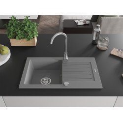 Mexen Pablo  konyhai mosogató gránit 1 medence+csepegtetö+ pop up szifon   75,2 x 43,6 cm, szürke  - 6510751010-71 1 medencés