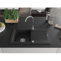 Mexen Pablo  konyhai mosogató gránit 1 medence+csepegtetö+ pop up szifon   75,2 x 43,6 cm, fekete / króm - 6510751010-73 1 medencés
