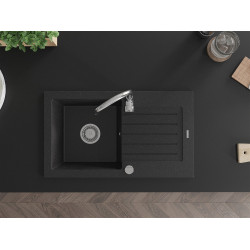 Mexen Pablo  konyhai mosogató gránit 1 medence+csepegtetö+ pop up szifon   75,2 x 43,6 cm, fekete / króm - 6510751010-73 1 medencés