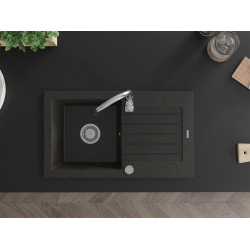 Mexen Pablo  konyhai mosogató gránit 1 medence+csepegtetö+ pop up szifon   75,2 x 43,6 cm, fekete / arany - 6510751010-75 1 medencés