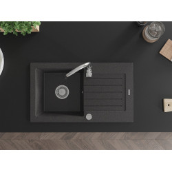Mexen Pablo  konyhai mosogató gránit 1 medence+csepegtetö+ pop up szifon   75,2 x 43,6 cm, fekete köhatasu - 6510751010-76 1 medencés