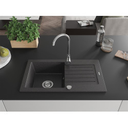 Mexen Pablo  konyhai mosogató gránit 1 medence+csepegtetö+ pop up szifon   75,2 x 43,6 cm, fekete köhatasu - 6510751010-76 1 medencés