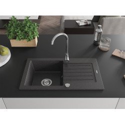 Mexen Pablo  konyhai mosogató gránit 1 medence+csepegtetö+ pop up szifon   75,2 x 43,6 cm, fekete köhatasu - 6510751010-76 1 medencés