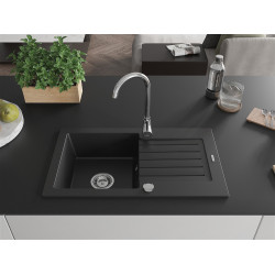 Mexen Pablo  konyhai mosogató gránit 1 medence+csepegtetö+ pop up szifon   75,2 x 43,6 cm, fekete  - 6510751010-77 1 medencés