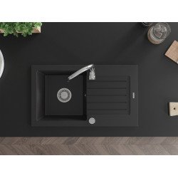 Mexen Pablo  konyhai mosogató gránit 1 medence+csepegtetö+ pop up szifon   75,2 x 43,6 cm, fekete  - 6510751010-77 1 medencés