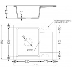 Mexen Enzo  konyhai mosogató gránit 1 medence+csepegtetö+ pop up szifon  57,6 x 46,5 cm, szürke  - 6506571005-71 1 medencés