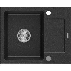 Mexen Enzo  konyhai mosogató gránit 1 medence+csepegtetö+ pop up szifon  57,6 x 46,5 cm, fekete / króm - 6506571005-73 1 medencés 1 medencés 406959 Mexen