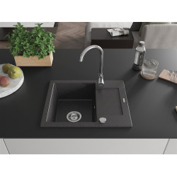 Mexen Enzo  konyhai mosogató gránit 1 medence+csepegtetö+ pop up szifon  57,6 x 46,5 cm, fekete köhatasu - 6506571005-76 1 medencés