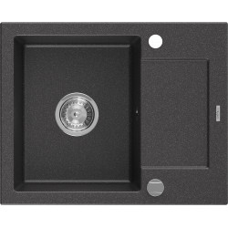 Mexen Enzo  konyhai mosogató gránit 1 medence+csepegtetö+ pop up szifon  57,6 x 46,5 cm, fekete köhatasu - 6506571005-76 1 medencés 1 medencés 406959 Mexen