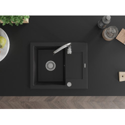 Mexen Enzo  konyhai mosogató gránit 1 medence+csepegtetö+ pop up szifon  57,6 x 46,5 cm, fekete  - 6506571005-77 1 medencés