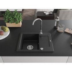 Mexen Enzo  konyhai mosogató gránit 1 medence+csepegtetö+ pop up szifon  57,6 x 46,5 cm, fekete  - 6506571005-77 1 medencés