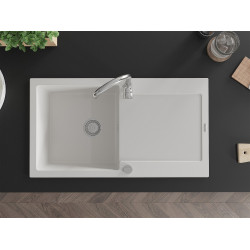 Mexen Leo  konyhai mosogató gránit 1 medence+csepegtetö+ pop up szifon  90 x 50 cm, fehér  - 6501901010-20 1 medencés