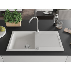 Mexen Leo  konyhai mosogató gránit 1 medence+csepegtetö+ pop up szifon  90 x 50 cm, fehér  - 6501901010-20 1 medencés