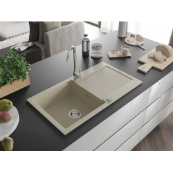 Mexen Leo  konyhai mosogató gránit 1 medence+csepegtetö+ pop up szifon  90 x 50 cm, beige - 6501901010-69 1 medencés 1 medencés 406959 Mexen