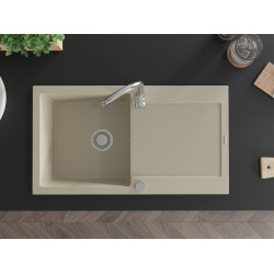 Mexen Leo  konyhai mosogató gránit 1 medence+csepegtetö+ pop up szifon  90 x 50 cm, beige - 6501901010-69 1 medencés