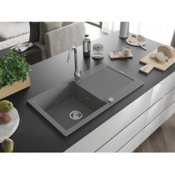 Mexen Leo  konyhai mosogató gránit 1 medence+csepegtetö+ pop up szifon  90 x 50 cm, szürke  - 6501901010-71 1 medencés 1 medencés 406959 Mexen