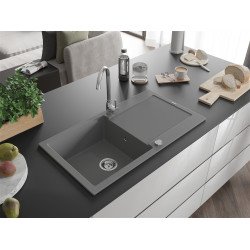 Mexen Leo  konyhai mosogató gránit 1 medence+csepegtetö+ pop up szifon  90 x 50 cm, szürke  - 6501901010-71 1 medencés 1 medencés 406959 Mexen
