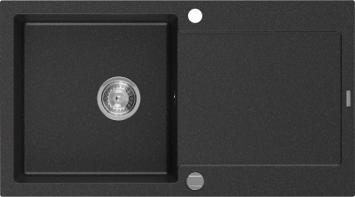 Mexen Leo  konyhai mosogató gránit 1 medence+csepegtetö+ pop up szifon  90 x 50 cm, fekete / króm - 6501901010-73 1 medencés