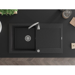 Mexen Leo  konyhai mosogató gránit 1 medence+csepegtetö+ pop up szifon  90 x 50 cm, fekete / króm - 6501901010-73 1 medencés