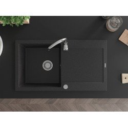 Mexen Leo  konyhai mosogató gránit 1 medence+csepegtetö+ pop up szifon  90 x 50 cm, fekete / króm - 6501901010-73 1 medencés