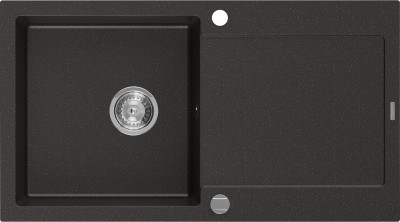 Mexen Leo  konyhai mosogató gránit 1 medence+csepegtetö+ pop up szifon  90 x 50 cm, fekete / arany - 6501901010-75 1 medencés