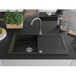 Mexen Leo  konyhai mosogató gránit 1 medence+csepegtetö+ pop up szifon  90 x 50 cm, fekete / arany - 6501901010-75 1 medencés