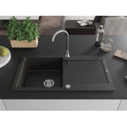 Mexen Leo  konyhai mosogató gránit 1 medence+csepegtetö+ pop up szifon  90 x 50 cm, fekete / arany - 6501901010-75 1 medencés