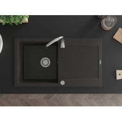 Mexen Leo  konyhai mosogató gránit 1 medence+csepegtetö+ pop up szifon  90 x 50 cm, fekete / arany - 6501901010-75 1 medencés