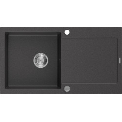Mexen Leo  konyhai mosogató gránit 1 medence+csepegtetö+ pop up szifon  90 x 50 cm, fekete köhatasu - 6501901010-76 1 medencés 1 medencés 406959 Mexen