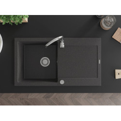 Mexen Leo  konyhai mosogató gránit 1 medence+csepegtetö+ pop up szifon  90 x 50 cm, fekete köhatasu - 6501901010-76 1 medencés