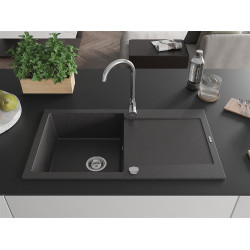 Mexen Leo  konyhai mosogató gránit 1 medence+csepegtetö+ pop up szifon  90 x 50 cm, fekete köhatasu - 6501901010-76 1 medencés